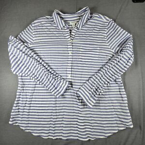 Old Navy Blue & White Striped 100% Cotton Popover Shirt 2XL Coastal Nautical